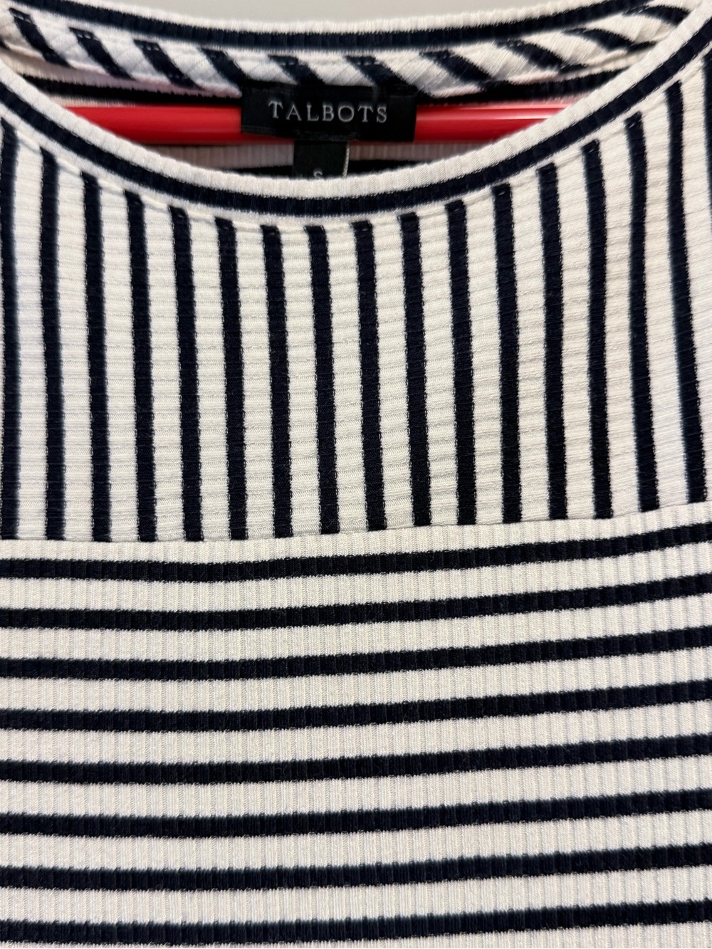 Talbots Navy & White Striped Crewneck Knit Top